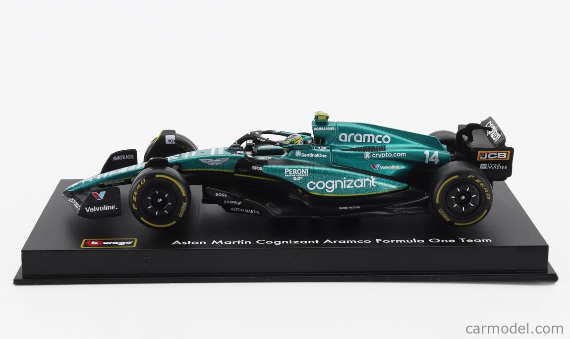 BURAGO - ASTON MARTIN - F1 AMR23 TEAM ARAMCO COGNIZANT N 14 SEASON 2023 FERNANDO ALONSO - WITH PILOT AND SHOWCASE