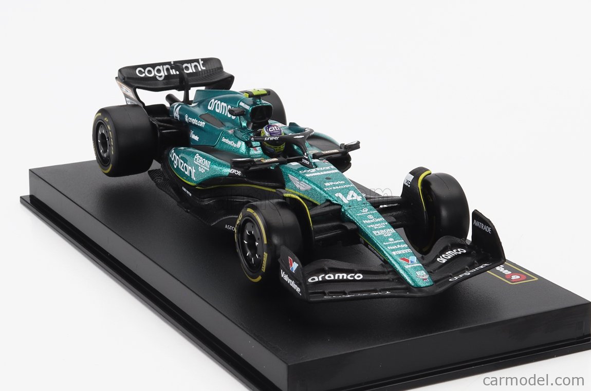 BURAGO - ASTON MARTIN - F1 AMR23 TEAM ARAMCO COGNIZANT N 14 SEASON 2023 FERNANDO ALONSO - WITH PILOT AND SHOWCASE