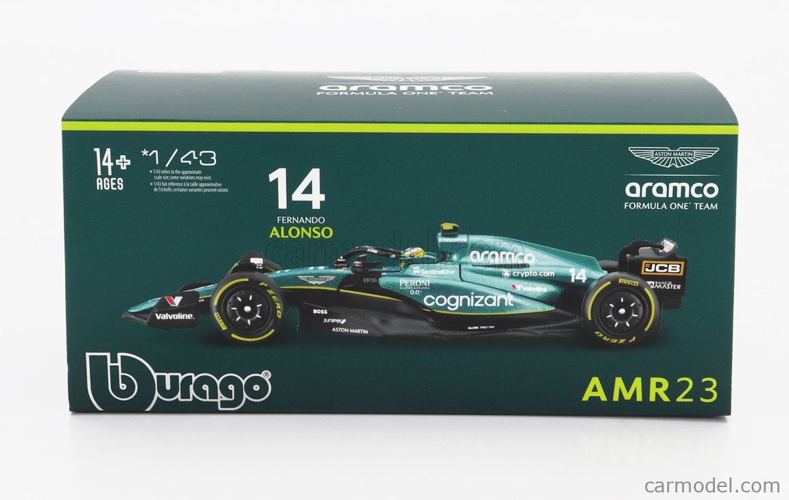 BURAGO - ASTON MARTIN - F1 AMR23 TEAM ARAMCO COGNIZANT N 14 SEASON 2023 FERNANDO ALONSO - WITH PILOT AND SHOWCASE