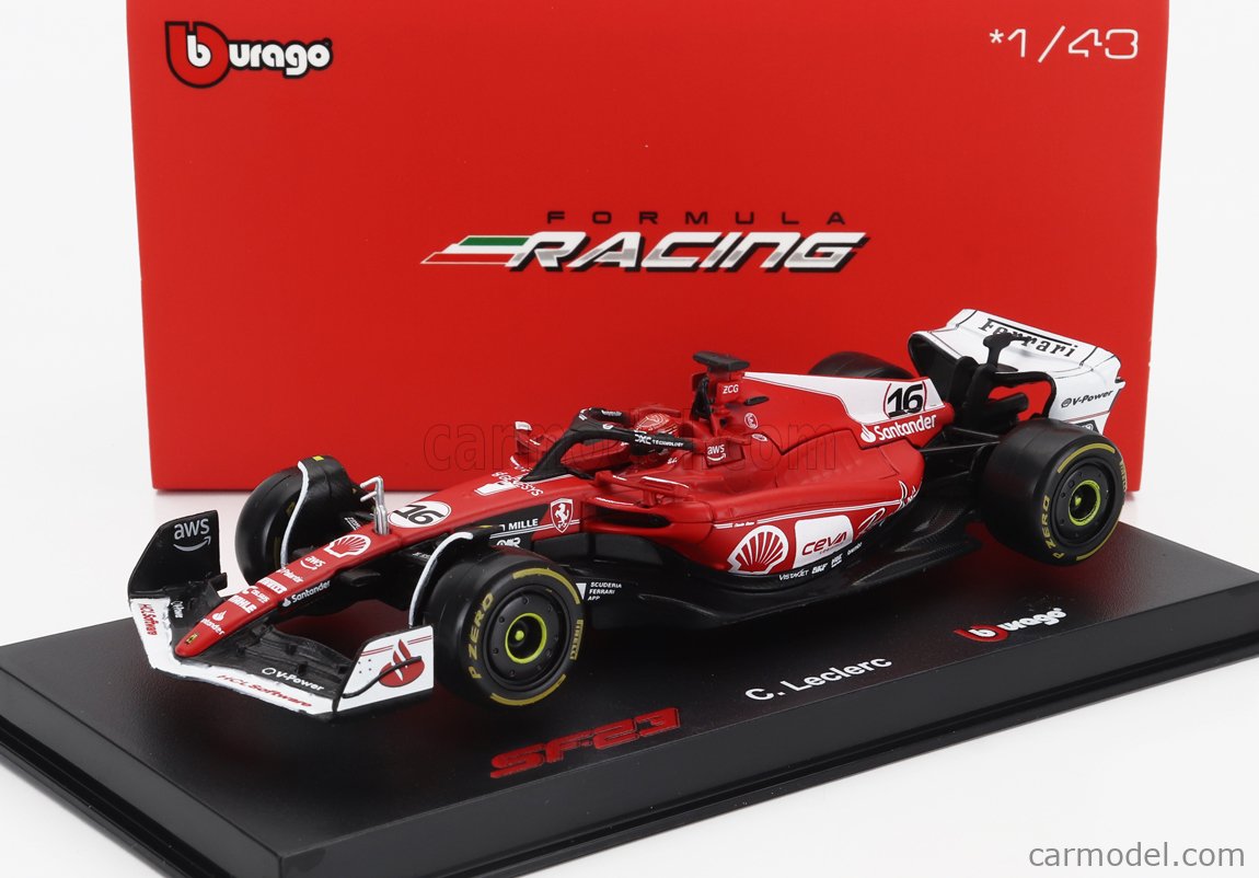 BURAGO - FERRARI - F1 SF-23 TEAM SCUDERIA FERRARI N 16 2nd LAS VEGAS USA GP 2023 CHARLES LECLERC - WITH PILOT AND SHOWCASE