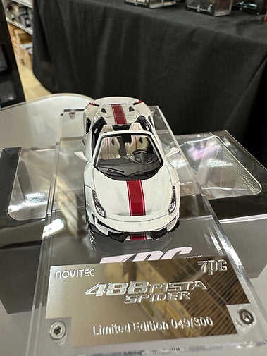 FERRARI 488 PISTA SPIDER NOVITEC PEARL WHITE 1/64 DIECAST CAR MODEL BY TPC