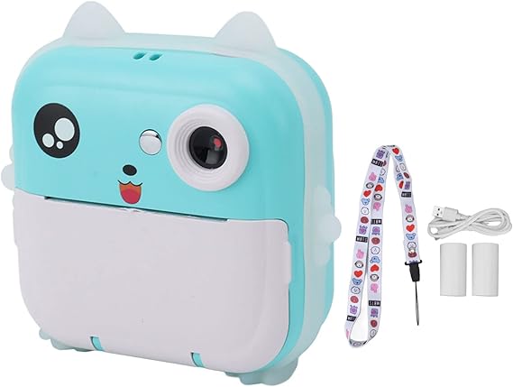 BROLEO Child Selfie Camera Toy, Automatic Focusing Children Digital Print Camera with 3 Rolls Print Paper for Gift (Turquoise)