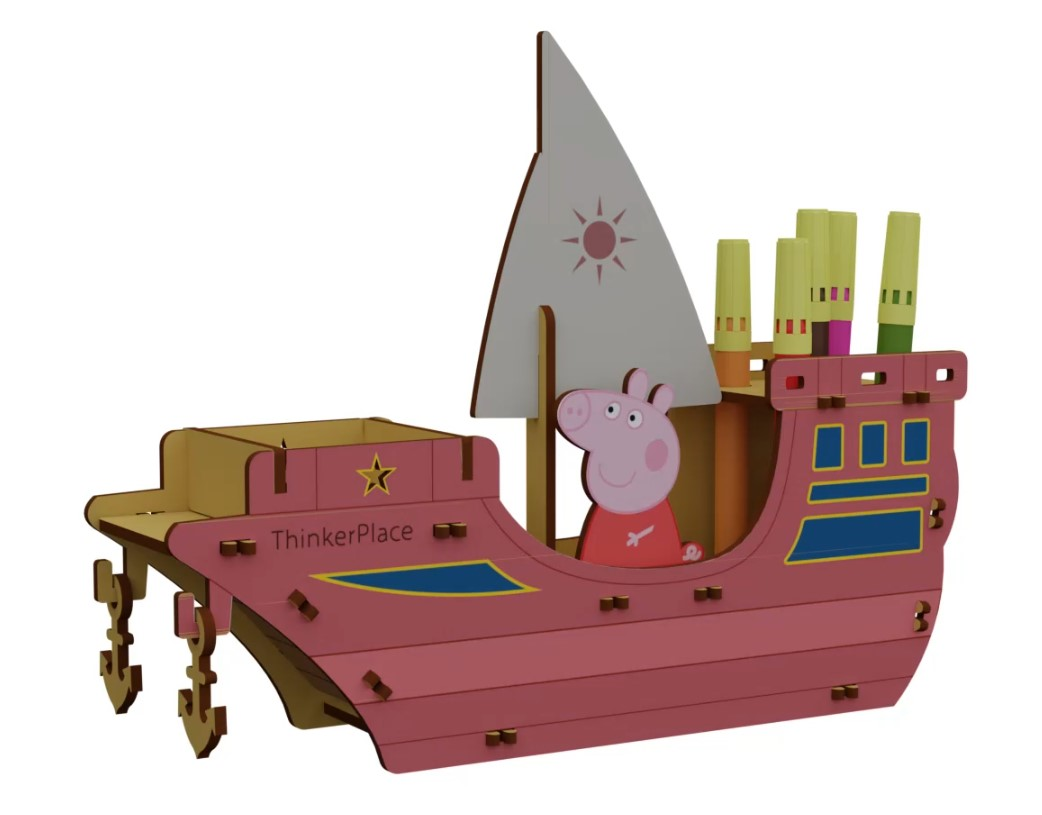 ThinkerPlace Peppa Pig DIY Coloring Ship Pen Stand