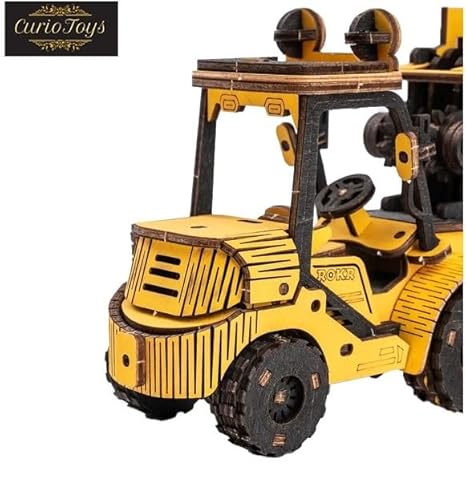 CurioToys Wooden Forklift DIY Model Kit Toy