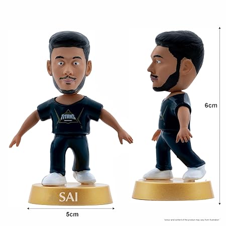 Cricket Icons Action Figure Sai Sudharsan Gujarat Titans Collectible Miniature Figurine, IPL Edition 360° Rotatable Head, GT Cricket Player for Fans & Kids, Collectors Pack of 1