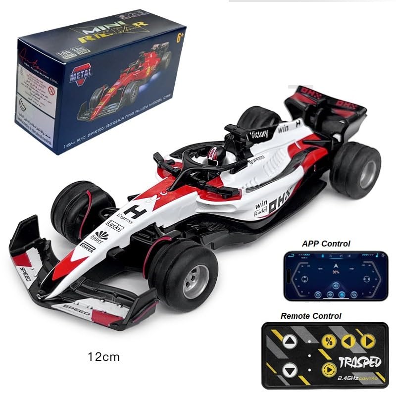 1:64 Die cast Metal F1 Mini RC Racing car with LED Lights | 2.4GHz Remote Control Car | 3 Speed Adjustable, USB Rechargeable Alloy RC Car for Kids & Adults Indoor/Outdoor Racing