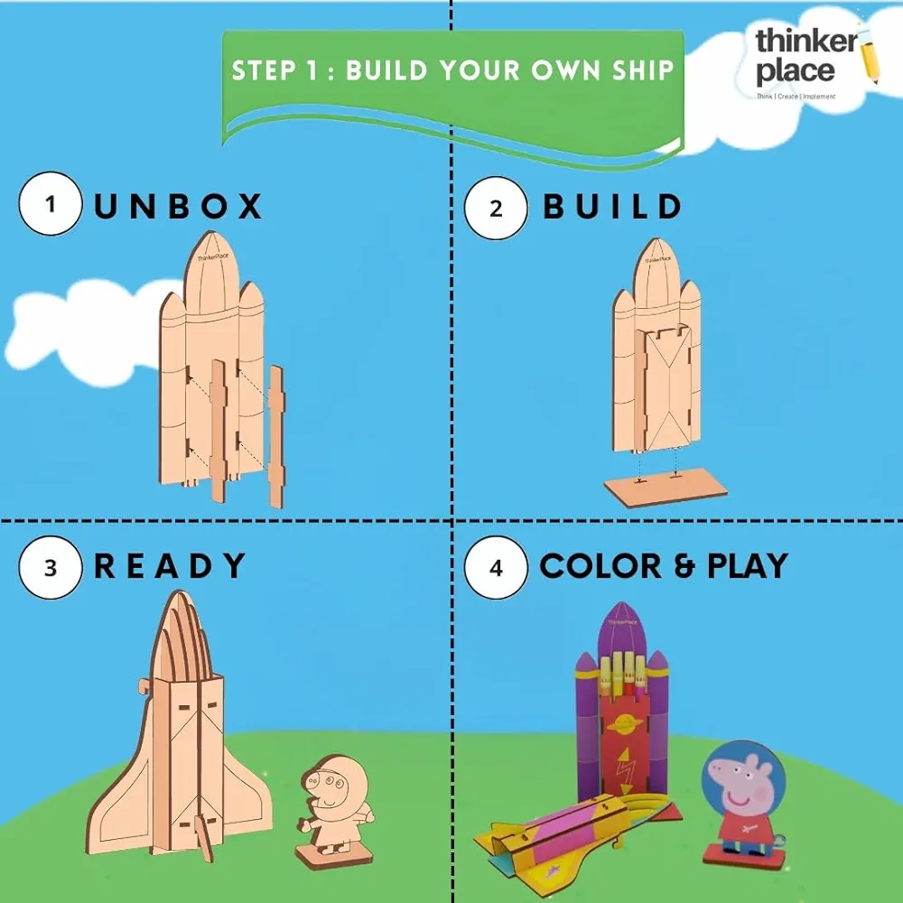 Thinker Place Peppa Pig DIY Space Shuttle Pen Stand Toy
