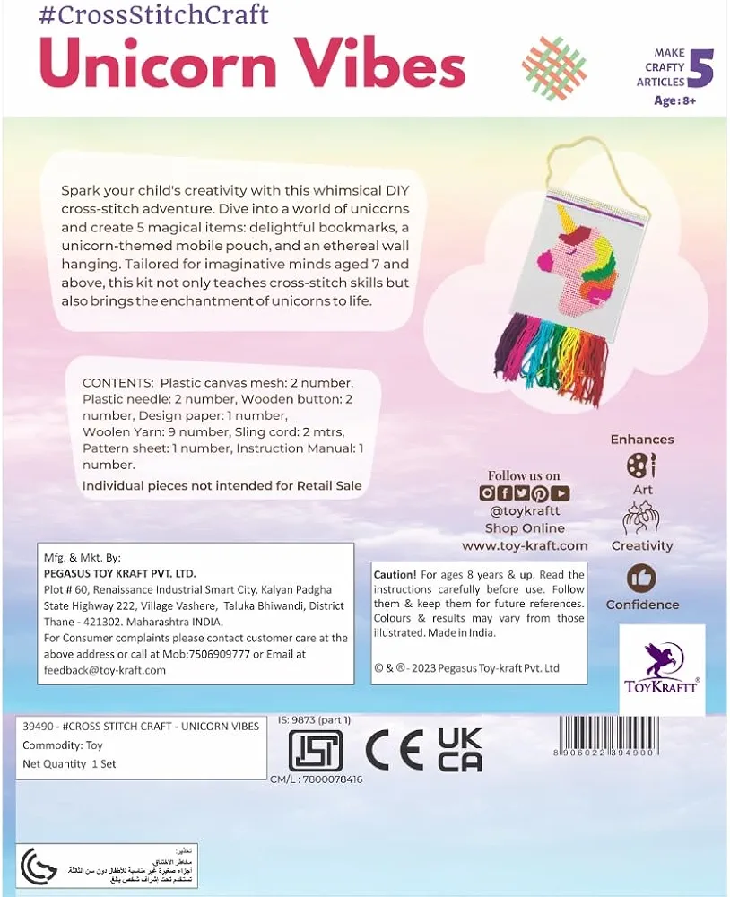 TOYKRAFTT Cross Stitch Craft| Embroidery Kit| Do It Yourself Craft Activity Kit for Girls