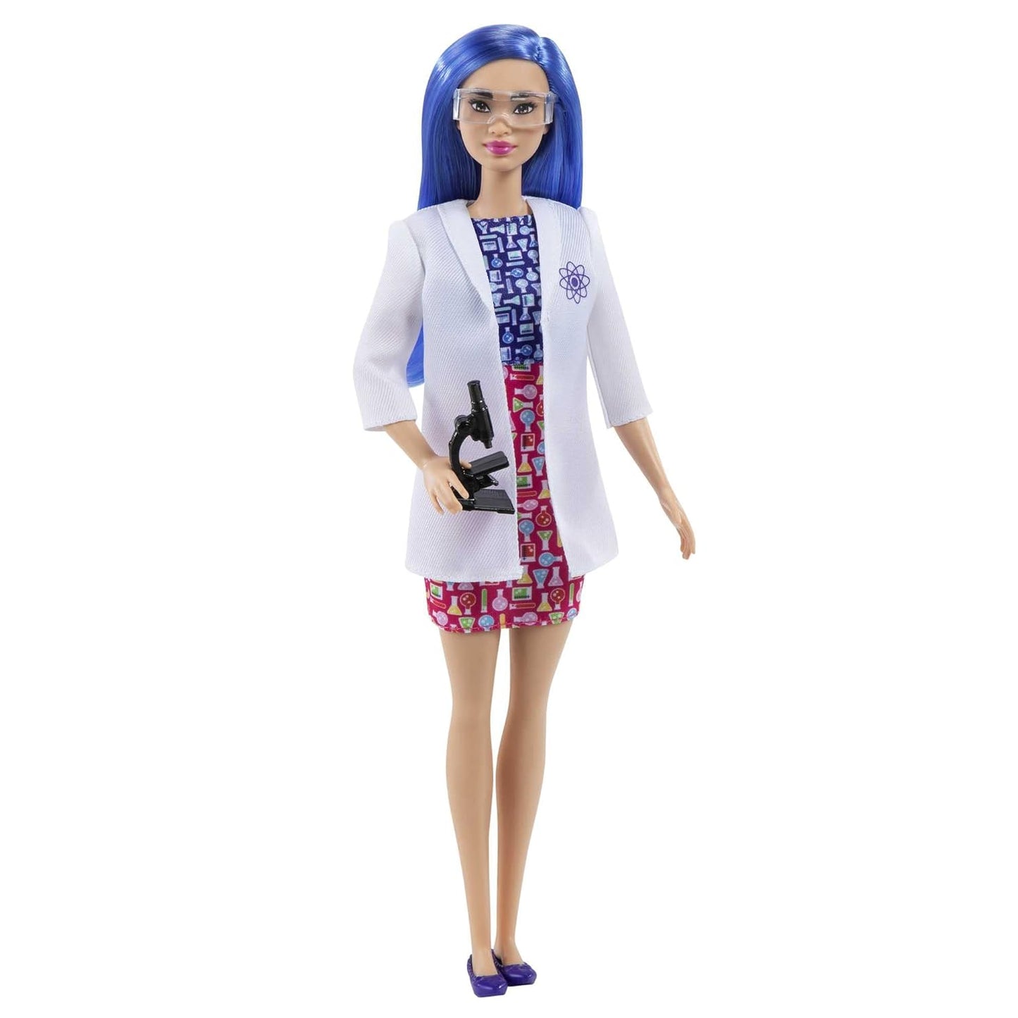 Barbie Scientist Doll (12 inches), Blue Hair, Color Block Dress, Lab Coat & Flats, Microscope Accessory