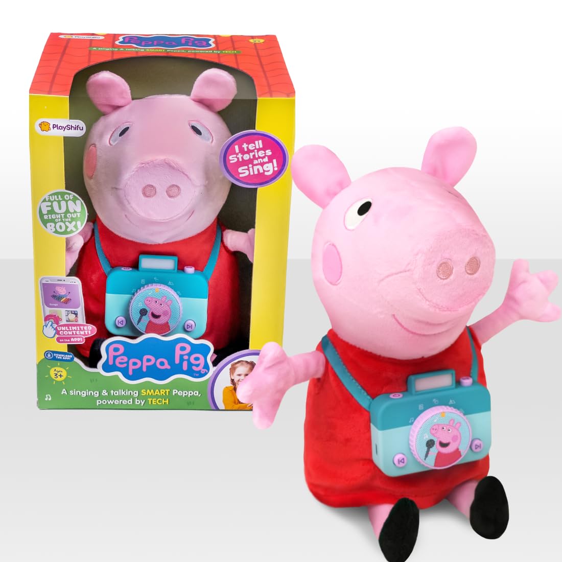 PlayShifu Singing & Talking Smart Peppa for Ages 3+ - Peppa Pig Soft & Cuddly Plush | Unlimited Content | Bedtime Stories | Sing-Along Stories | Pretend Play | Bluetooth connectivity