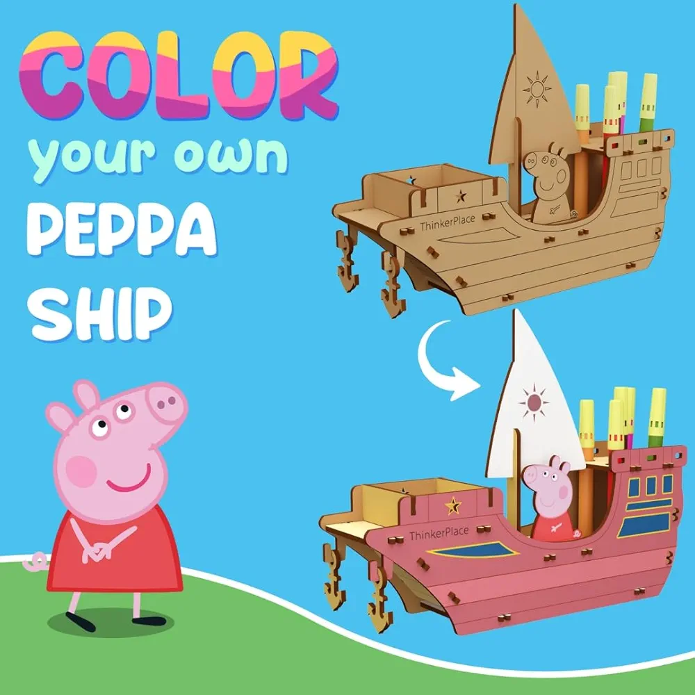 ThinkerPlace Peppa Pig DIY Coloring Ship Pen Stand