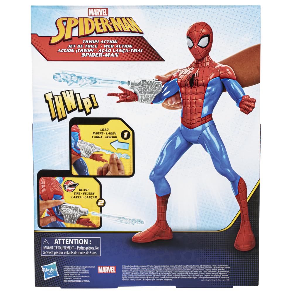 Marvel Spider-Man Thwip Action Figure, 13-Inch-Scale Action Figure, Super Hero Toys for Kids, Ages 5 and Up, Web Blaster Accessories Included