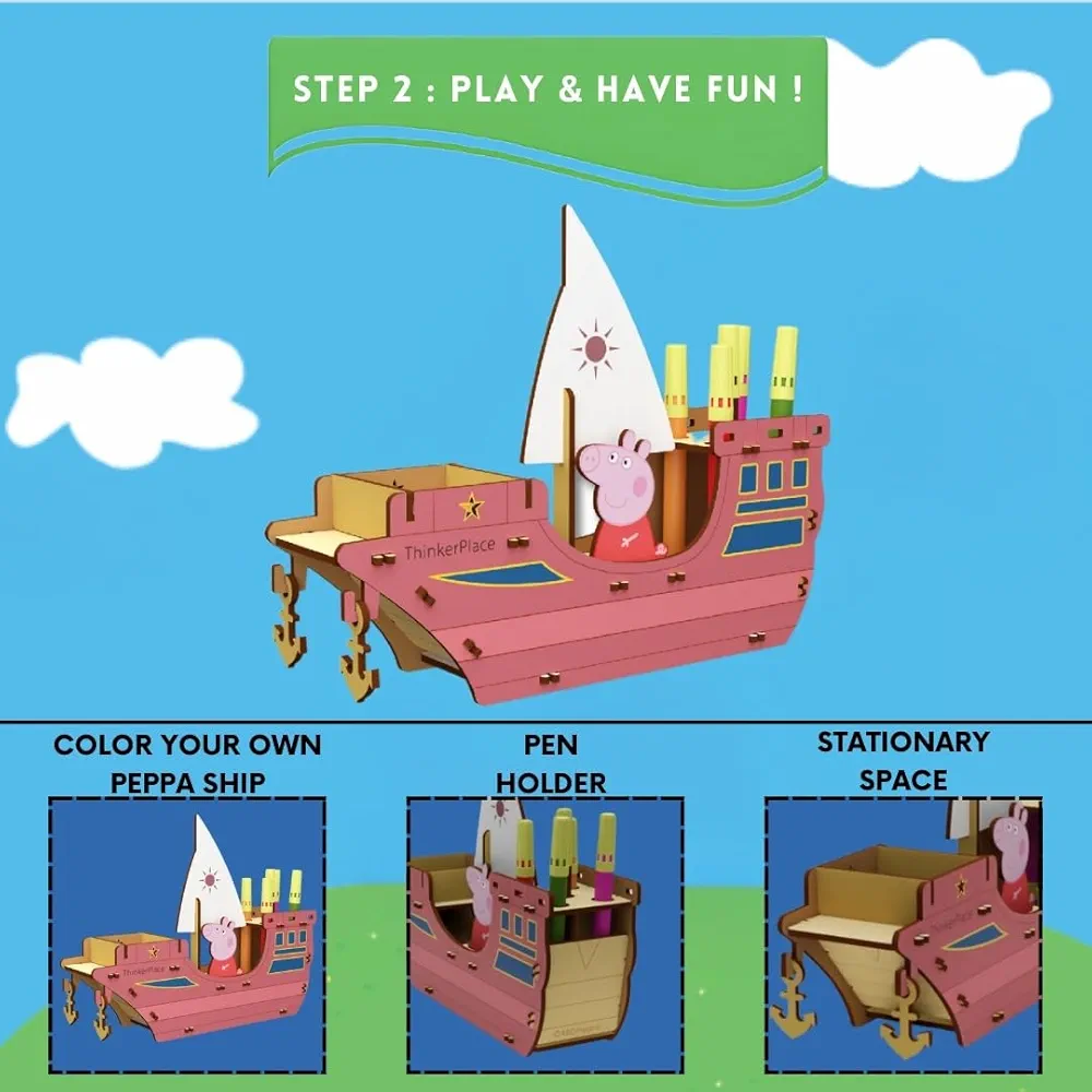ThinkerPlace Peppa Pig DIY Coloring Ship Pen Stand