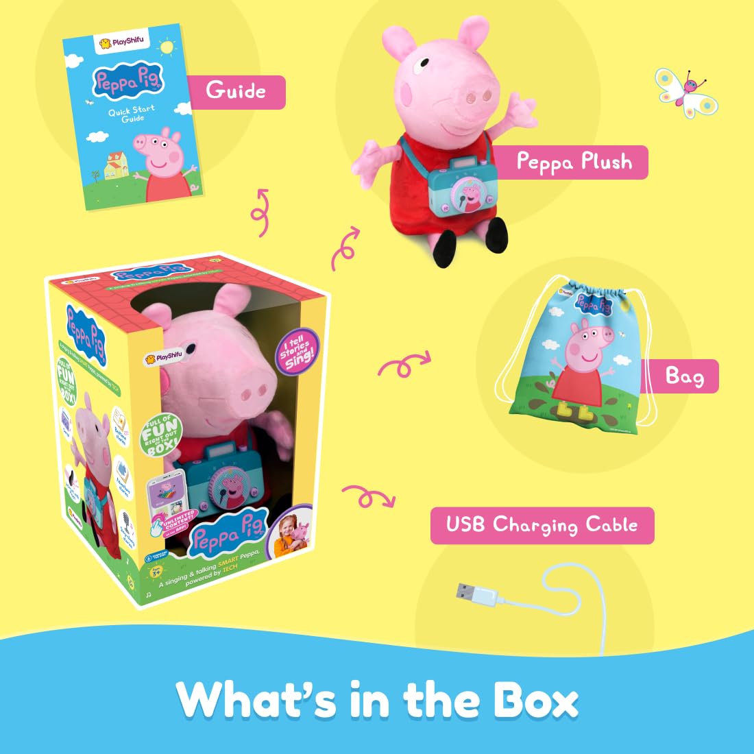 PlayShifu Singing & Talking Smart Peppa for Ages 3+ - Peppa Pig Soft & Cuddly Plush | Unlimited Content | Bedtime Stories | Sing-Along Stories | Pretend Play | Bluetooth connectivity