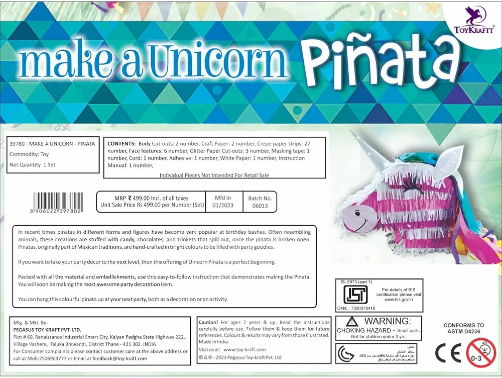 Toykraftt : Paper Craft Kit Arts & Crafts Kit | Make A Unicorn Pinata