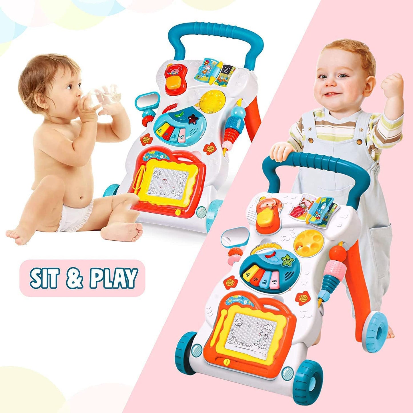 Rhyhorn Baby Walker Walk Along The Music Walker,Baby Walker with Activities, Music and Sound, Toys 2 in 1 Use as Push & Pull Toys Sit-a-Stand Learning Walker