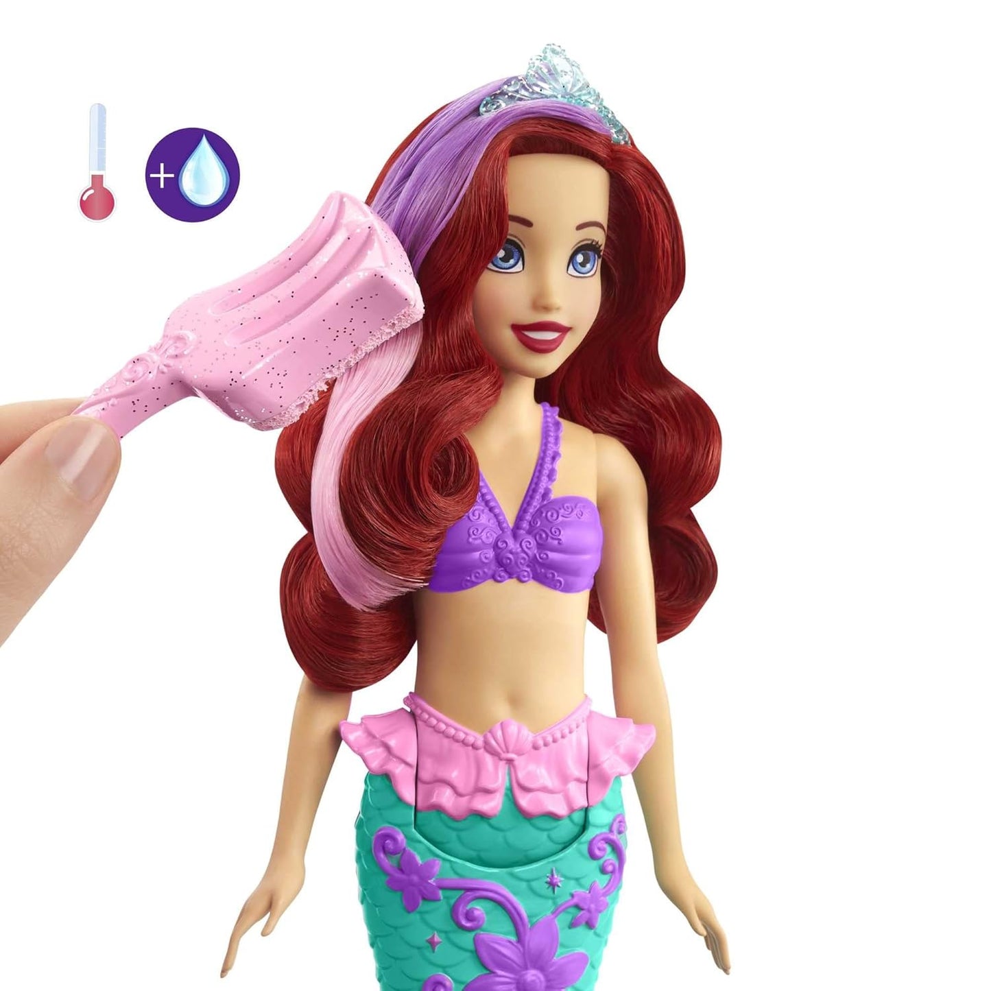 Disney Mattel Princess Toys, Ariel Mermaid Doll with Color-Change Hair and Tail, Color Splash Water Toy Inspired by The Movie