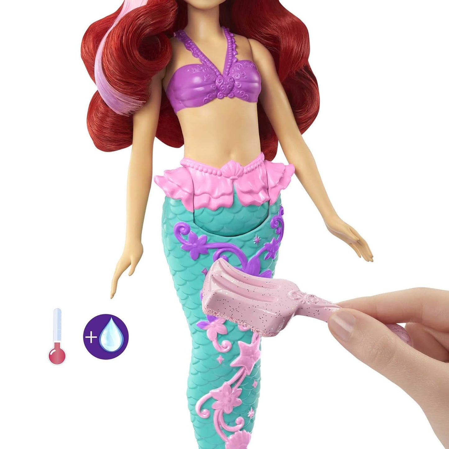 Disney Mattel Princess Toys, Ariel Mermaid Doll with Color-Change Hair and Tail, Color Splash Water Toy Inspired by The Movie
