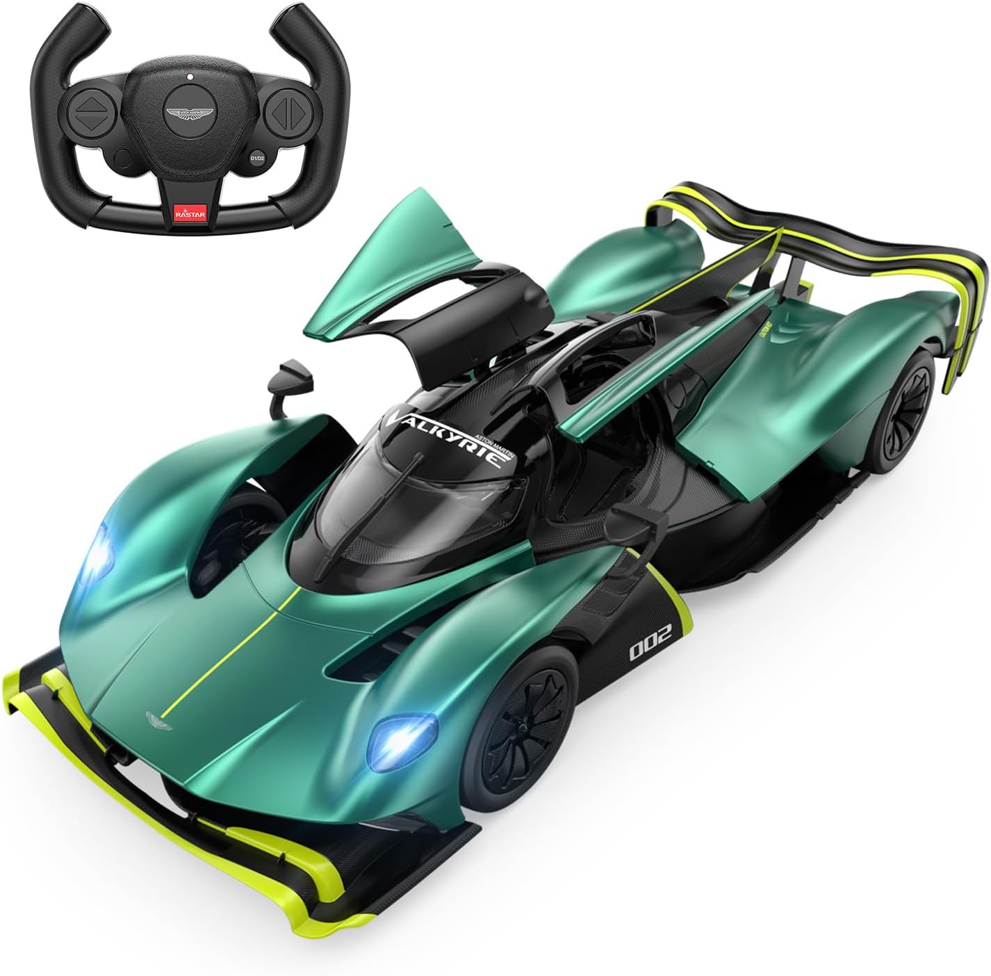 RASTAR RC Car 1/14 Scale Aston Martin Valkyrie AMR Pro Remote Control Car, Sparkling Green, Dual Speed, Working Lights, Manual Doors, Gull Wing Doors, Boys and Adults