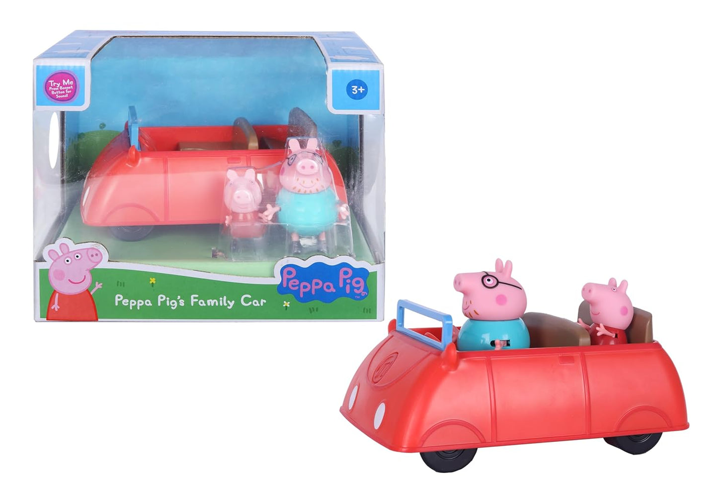 PEPPA PIG Peppa's Family Red Car with Sound Effects, Includes 2 Figures, Peppa's Preschool Toy 3 Years and Up, Birthday Gift Toys Playset for Kids,Playset