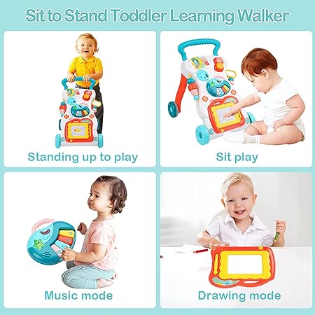 Rhyhorn Baby Walker Walk Along The Music Walker,Baby Walker with Activities, Music and Sound, Toys 2 in 1 Use as Push & Pull Toys Sit-a-Stand Learning Walker
