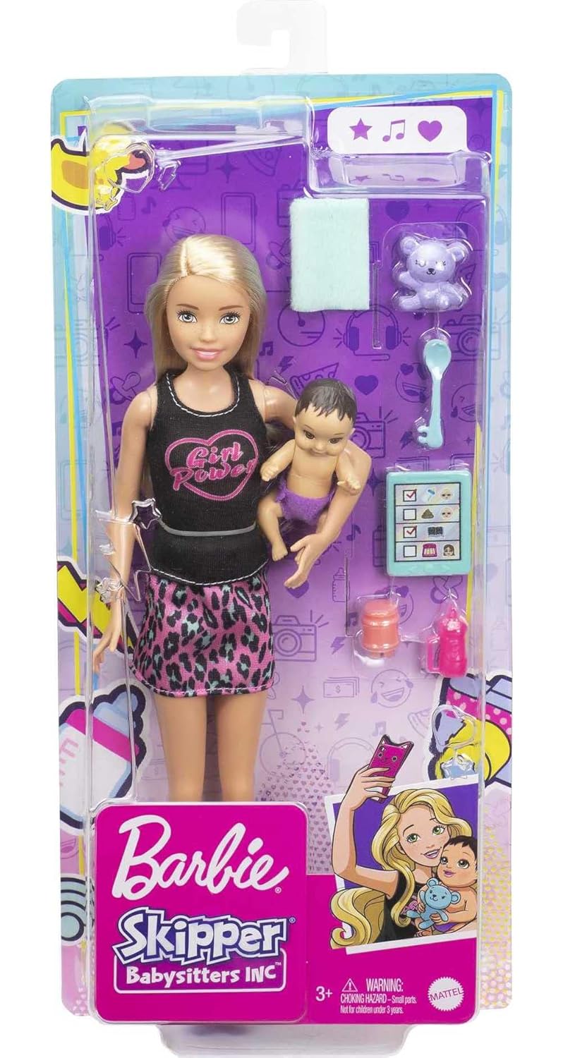 Barbie Skipper™ Babysitters Inc.™ Doll & Accessories Set with 9-in / 22.86-cm Blonde Doll, Baby Doll & 4 Storytelling