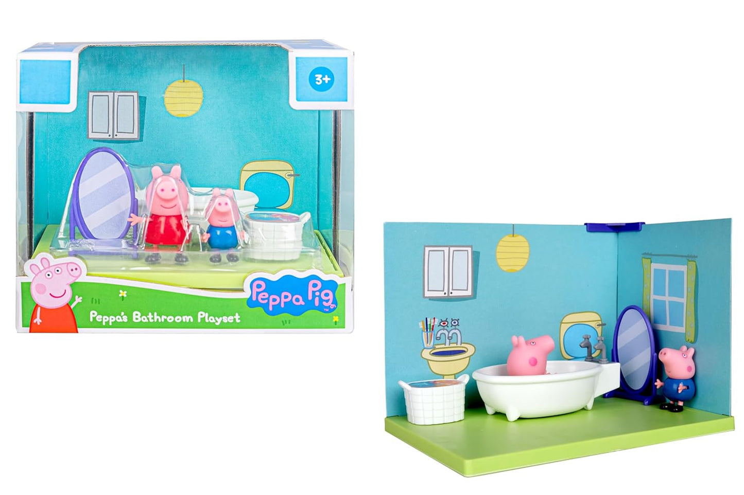 PEPPA PIG and George's Bathroom Themed Preschool Toyset, Includes 2 Poseable Figures, Bathtime Accessories and Scene Cards, Toy for Girls and Boys Ages 3+