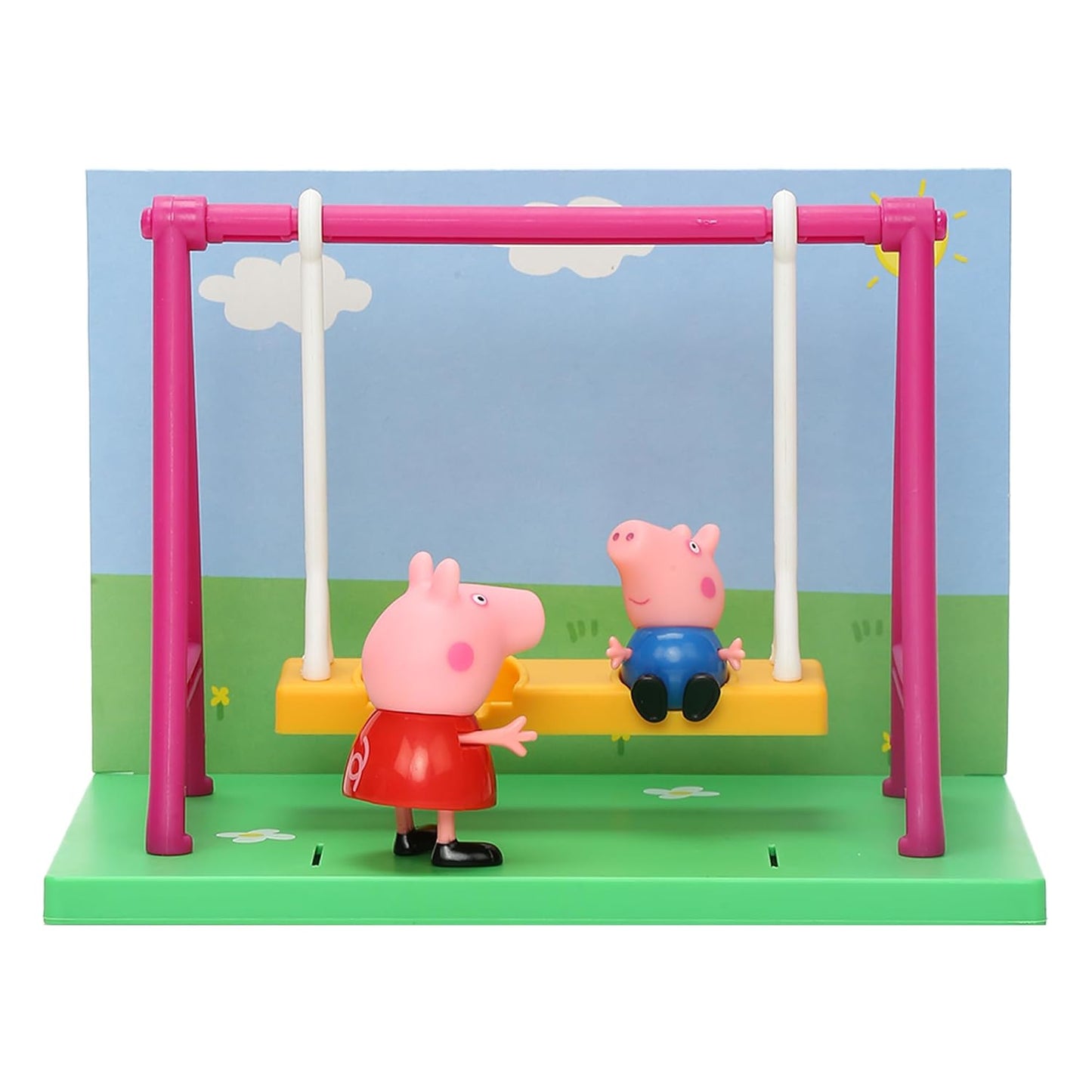 PEPPA PIG Playground Swing Themed Preschool Toy and George, Includes 2 Poseable Figures, Playset Playground Swing Accessory and Scene Cards, for Girls and Boys Ages 3+