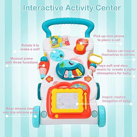 Rhyhorn Baby Walker Walk Along The Music Walker,Baby Walker with Activities, Music and Sound, Toys 2 in 1 Use as Push & Pull Toys Sit-a-Stand Learning Walker