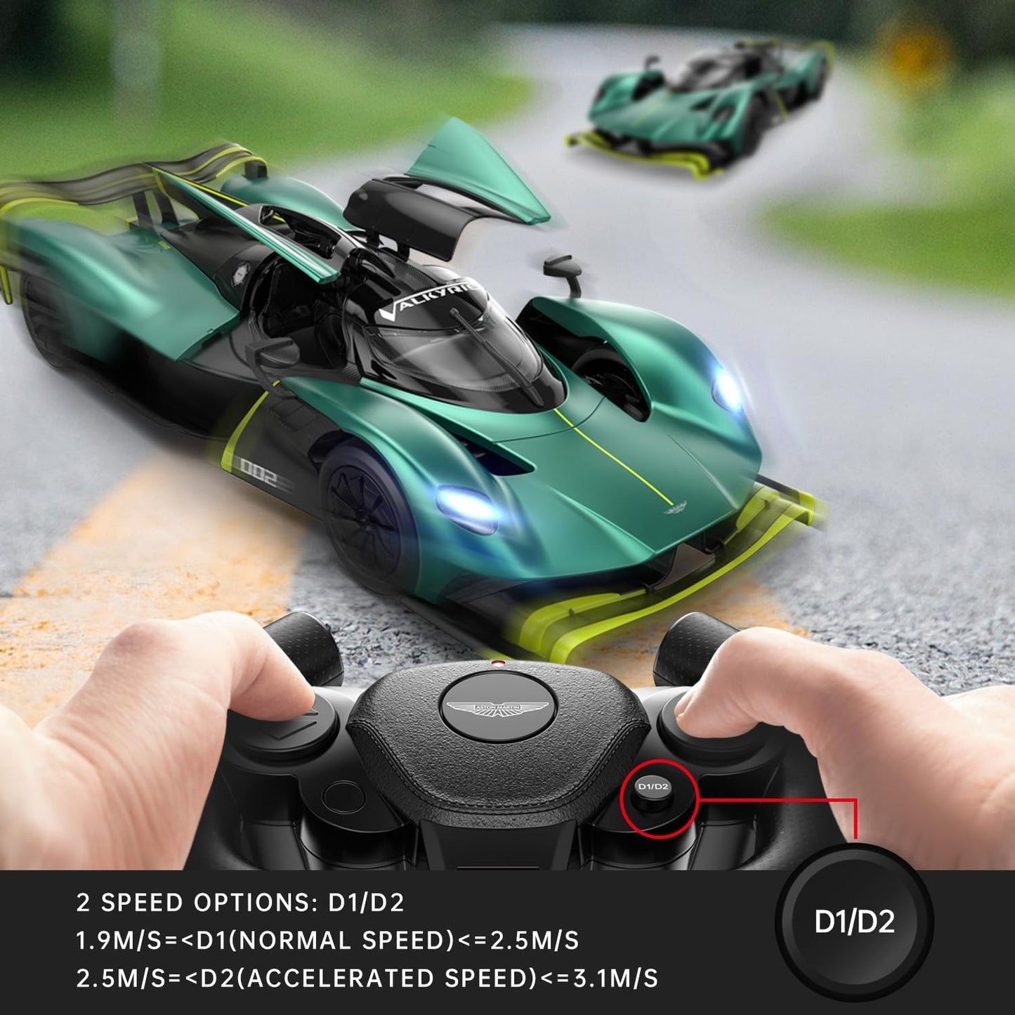RASTAR RC Car 1/14 Scale Aston Martin Valkyrie AMR Pro Remote Control Car, Sparkling Green, Dual Speed, Working Lights, Manual Doors, Gull Wing Doors, Boys and Adults
