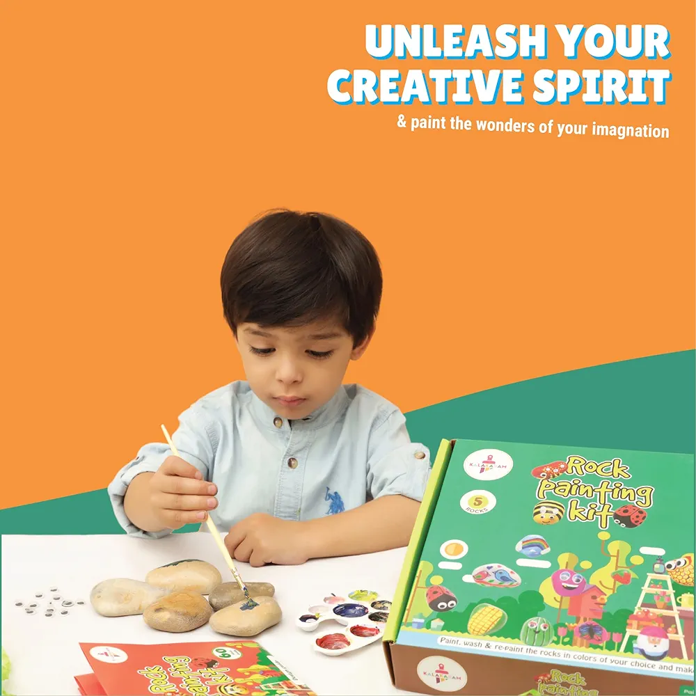 Kalakaram DIY Rock Painting Kit, Comes with 5 Re-usable Rocks
