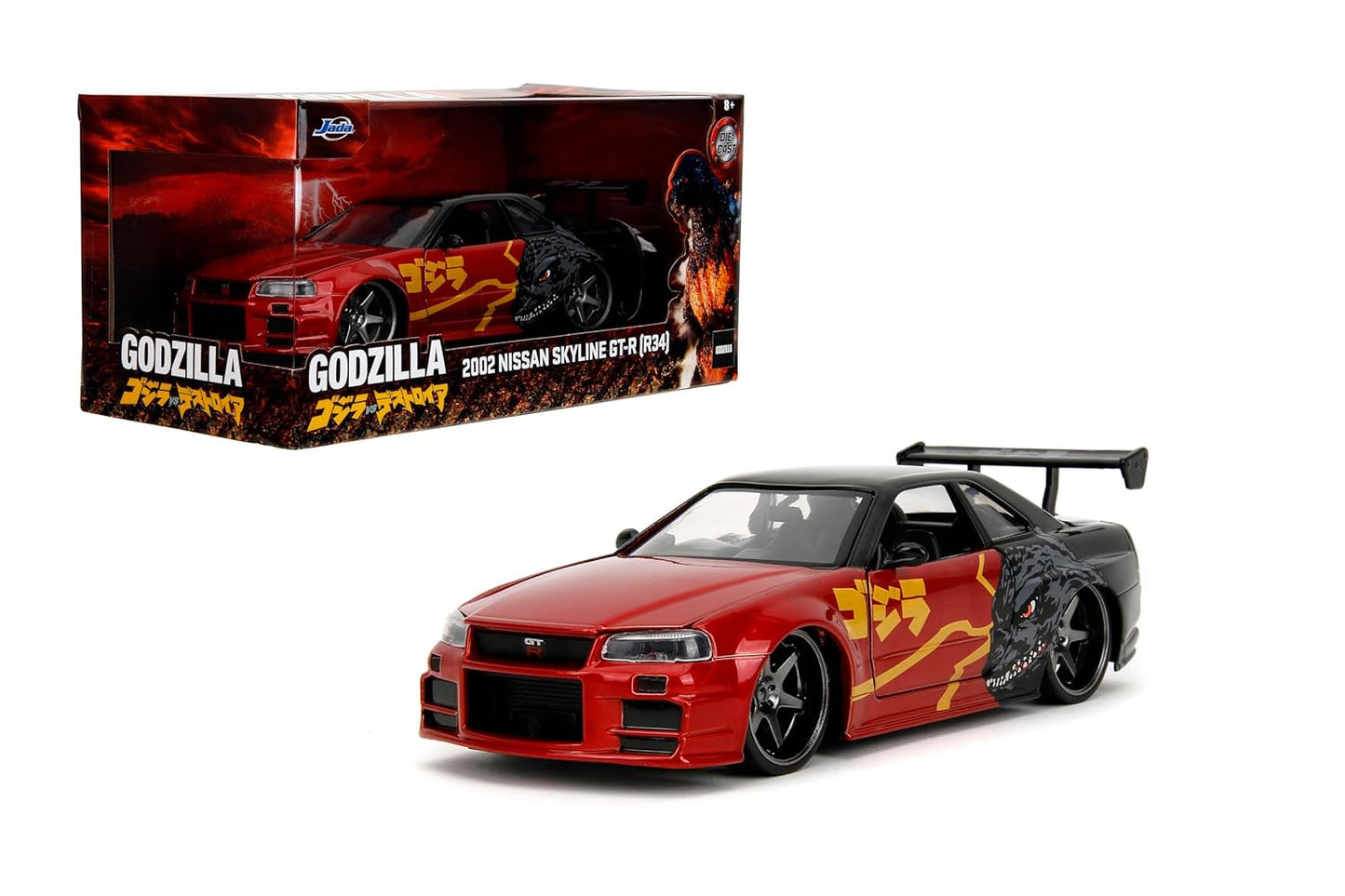 Jada 1:24 2002 Nissan Skyline GT-R (R34) Godzilla with Japanese Graphics