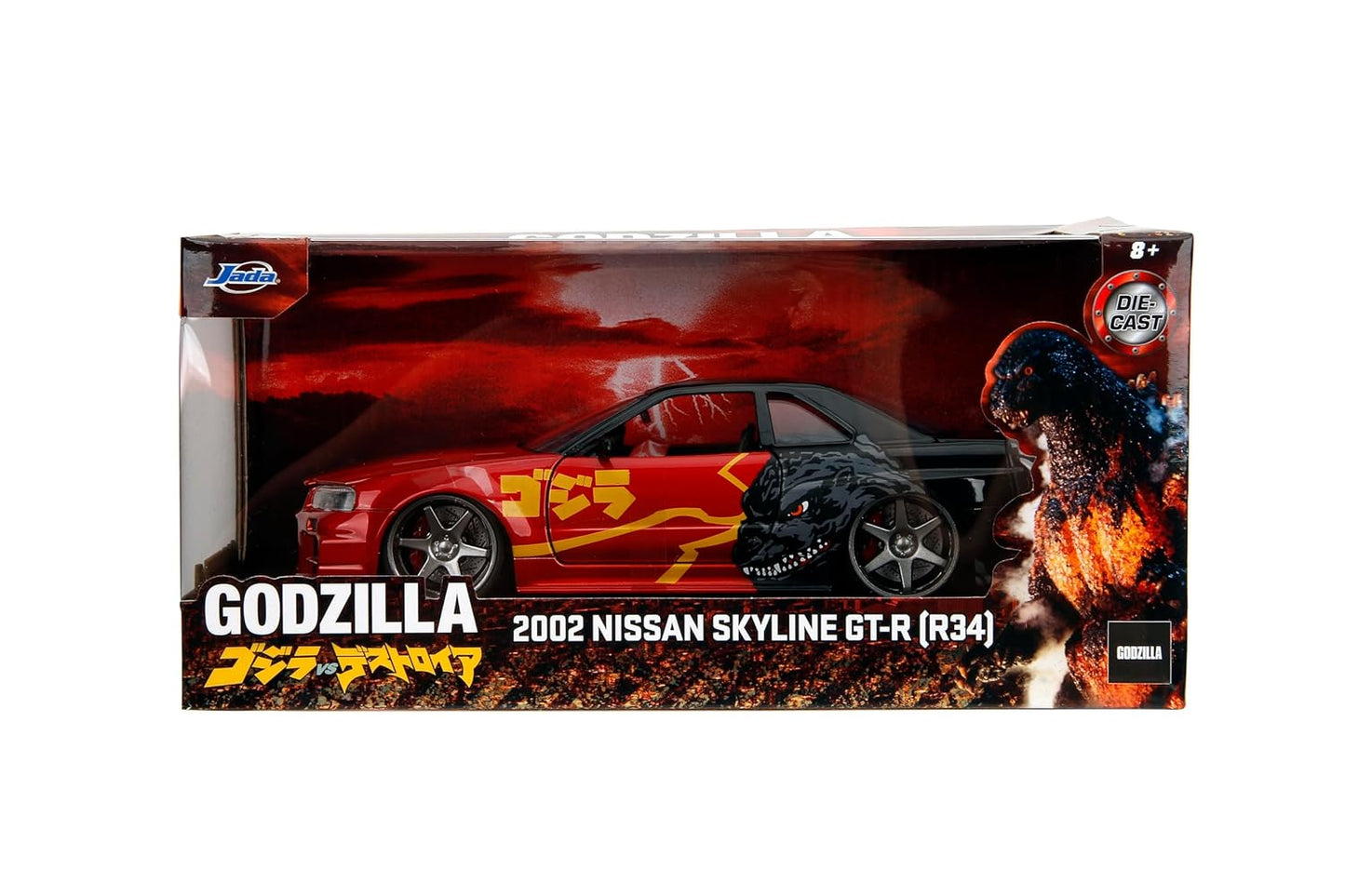 Jada 1:24 2002 Nissan Skyline GT-R (R34) Godzilla with Japanese Graphics