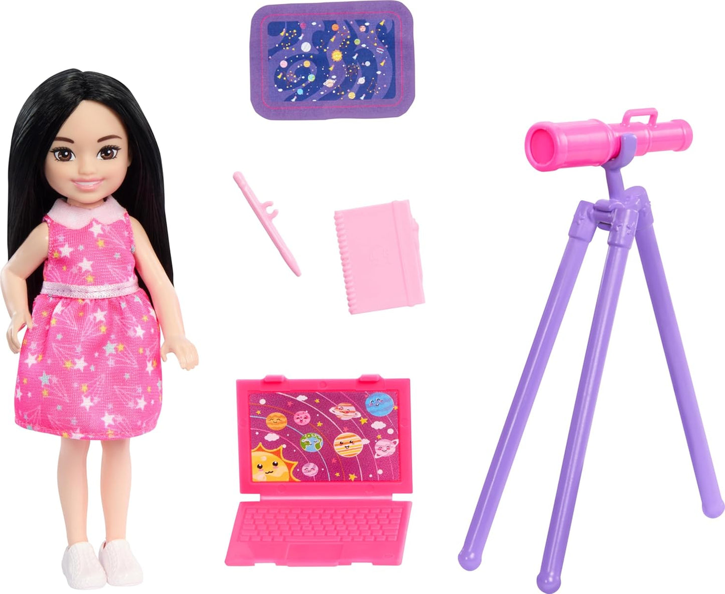Barbie Toys, Chelsea Doll & Accessories Astronomer Set, Career Brunette Small Doll with