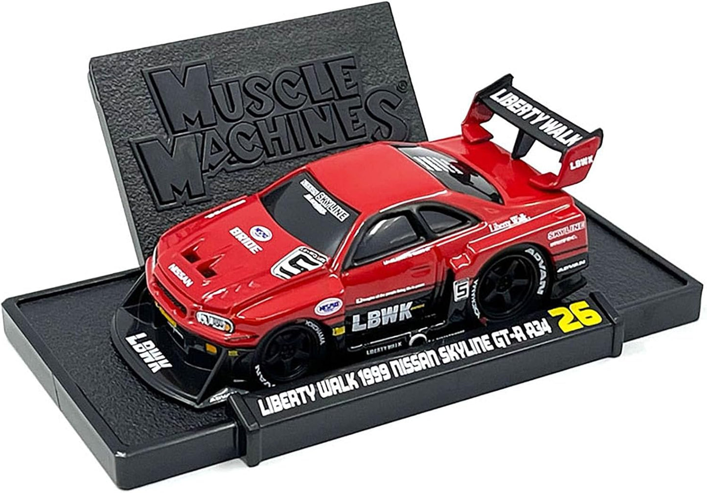 1999 Skyline GT-R (R34) #5 "Liberty Walk Red and Black 1/64 Diecast Model Car by Muscle Machines