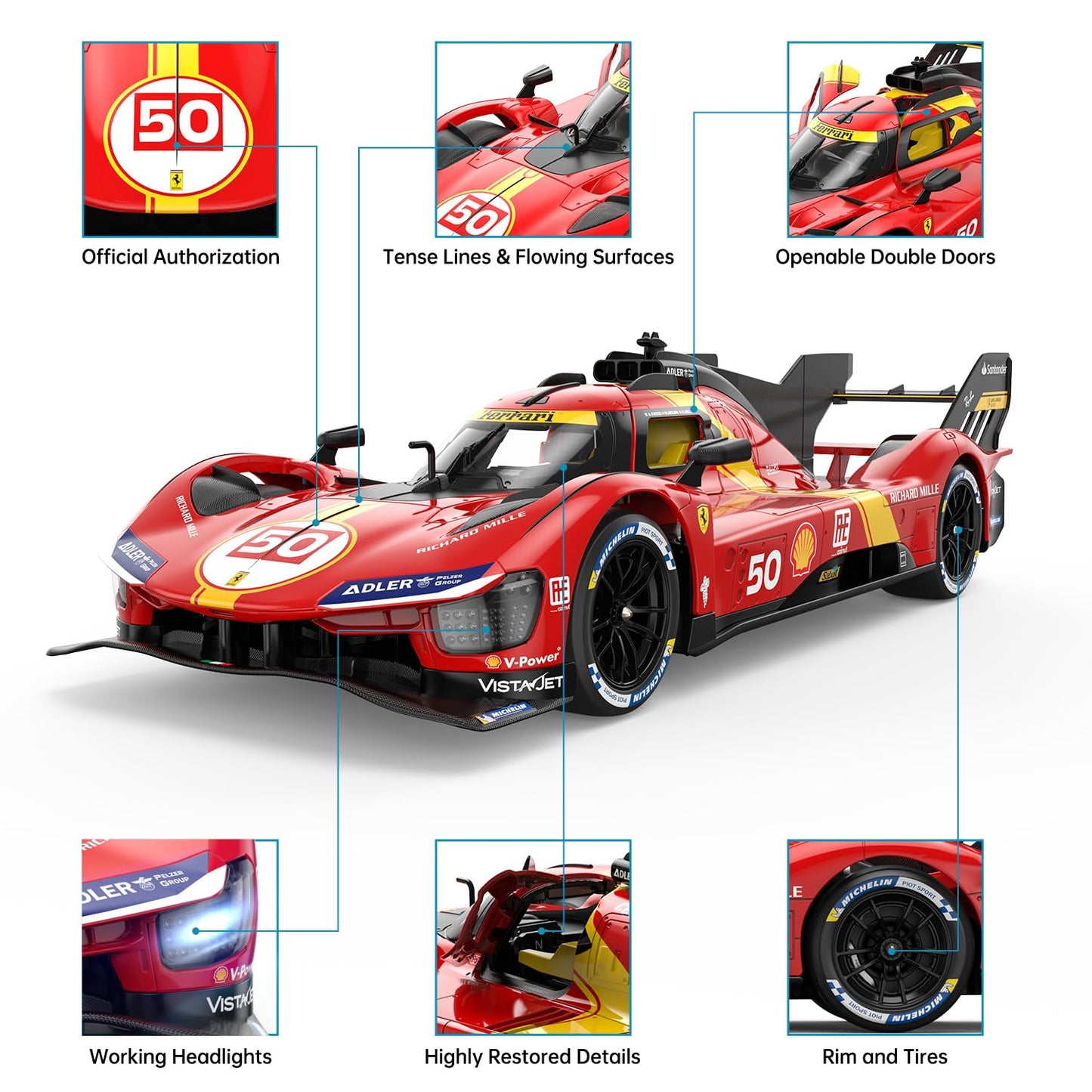 RASTAR Remote Control Car 1/14 Scale Ferrari 499P #50 Le Mans Champion Racing RC Car, R/C Toy Car for Kids Boys, Red 2.4G