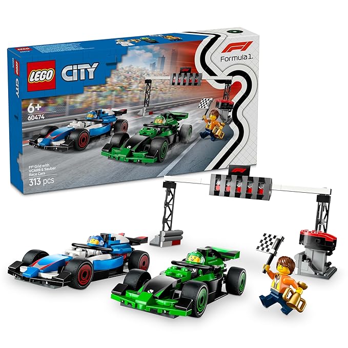 LEGO City F1 Grid with VCARB & Sauber Race Cars Toy Vehicle Set 60474 Building Blocks Toys for 6+ Gift for Boys and Girls