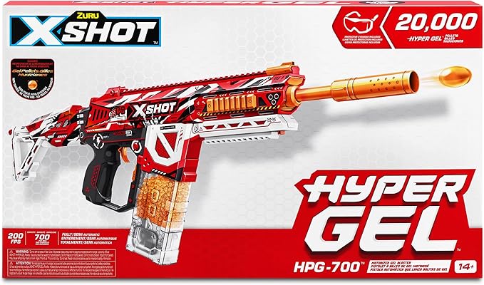 XSHOT Hyper Gel HPG-700 Blaster, Semi and Fully Automatic Gel Blaster & 20,000 Hyper Gel Pellets, 700 Capacity Mag, Eyewear, Up by ZURU