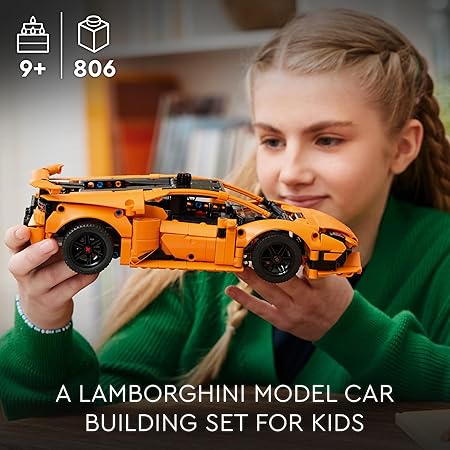 LEGO Technic Lamborghini Huracán Tecnica Orange Toy Cars - Building Toys for Kids, Boys & Girls, Ages 9+ - Lamborghini Toy Car W/ V10 Engine & Steering - Gift Ideas for Birthdays - 42196