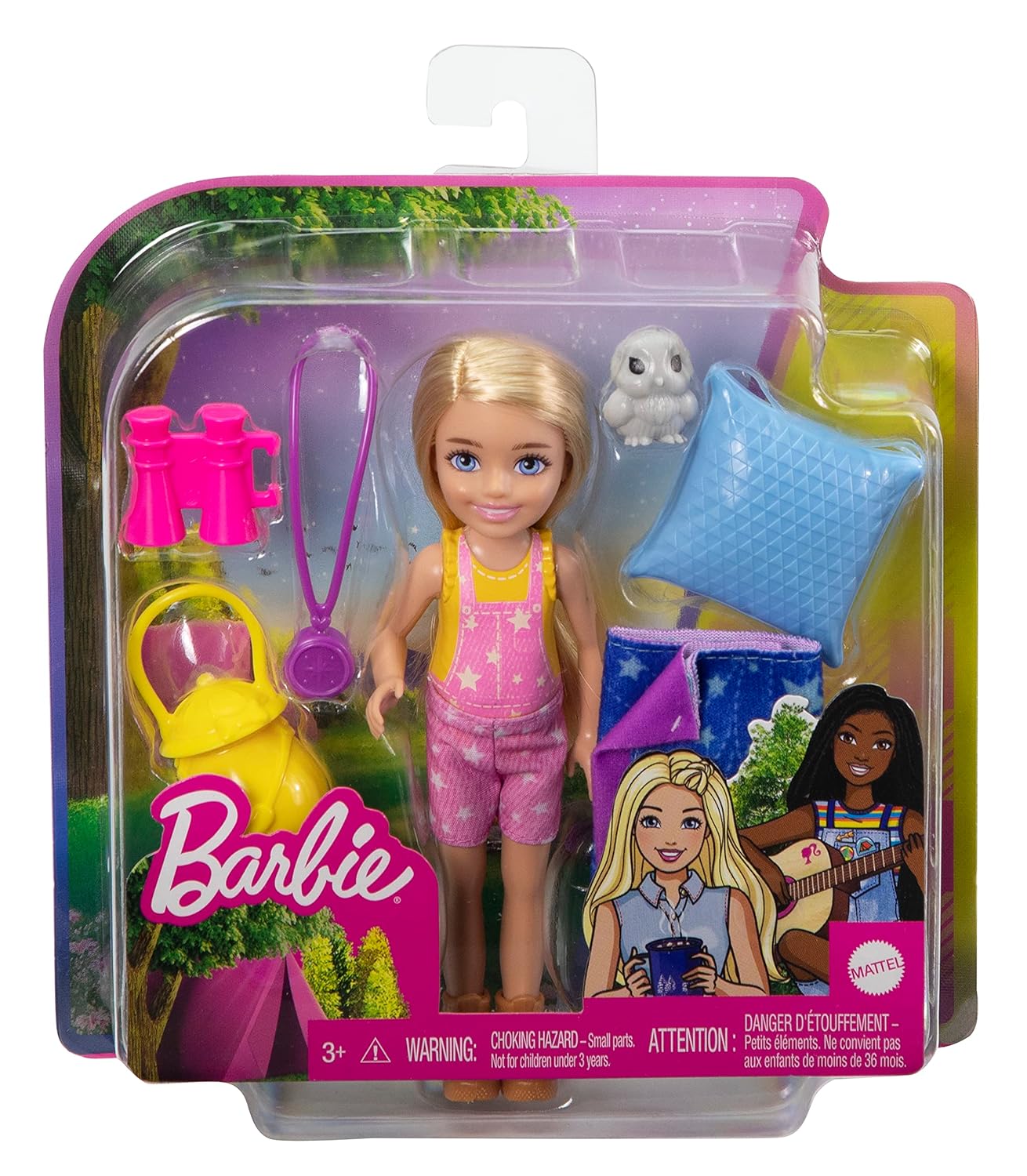 It Takes Two Camping Playset with Chelsea™ Doll (6 in, Blonde), Pet Owl, Sleeping Bag, Binoculars & Camping Accessories