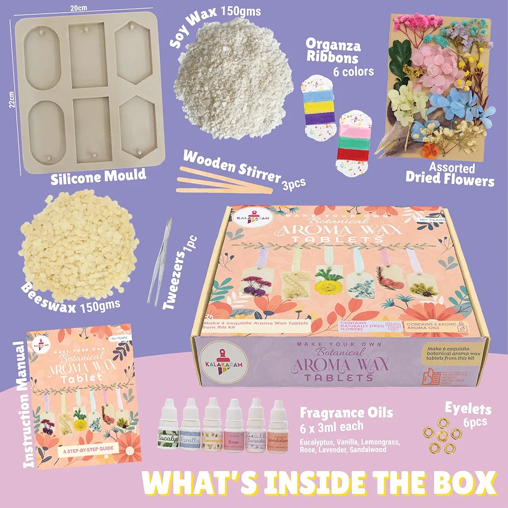 Kalakaram Aroma Wax Tablet Making DIY Kit, Botanical and Floral Fragrances