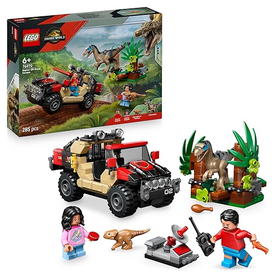 LEGO Jurassic World Raptor Off-Road Escape Velociraptor Toy Dinosaur 76972 Building Blocks Toys for 6+ Gift for Boys and Girls