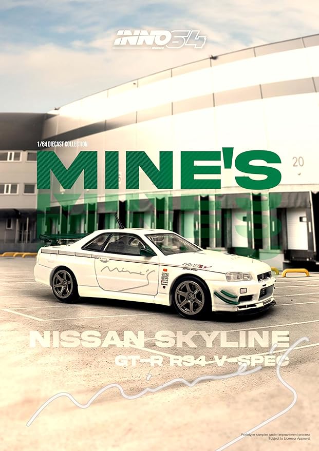 INNO64 Nissan Skyline GT-R R34 V-Spec N1 Tuned by Mine's 1:64 Scale Diecast Model Car with IN64-R34VS-MINES