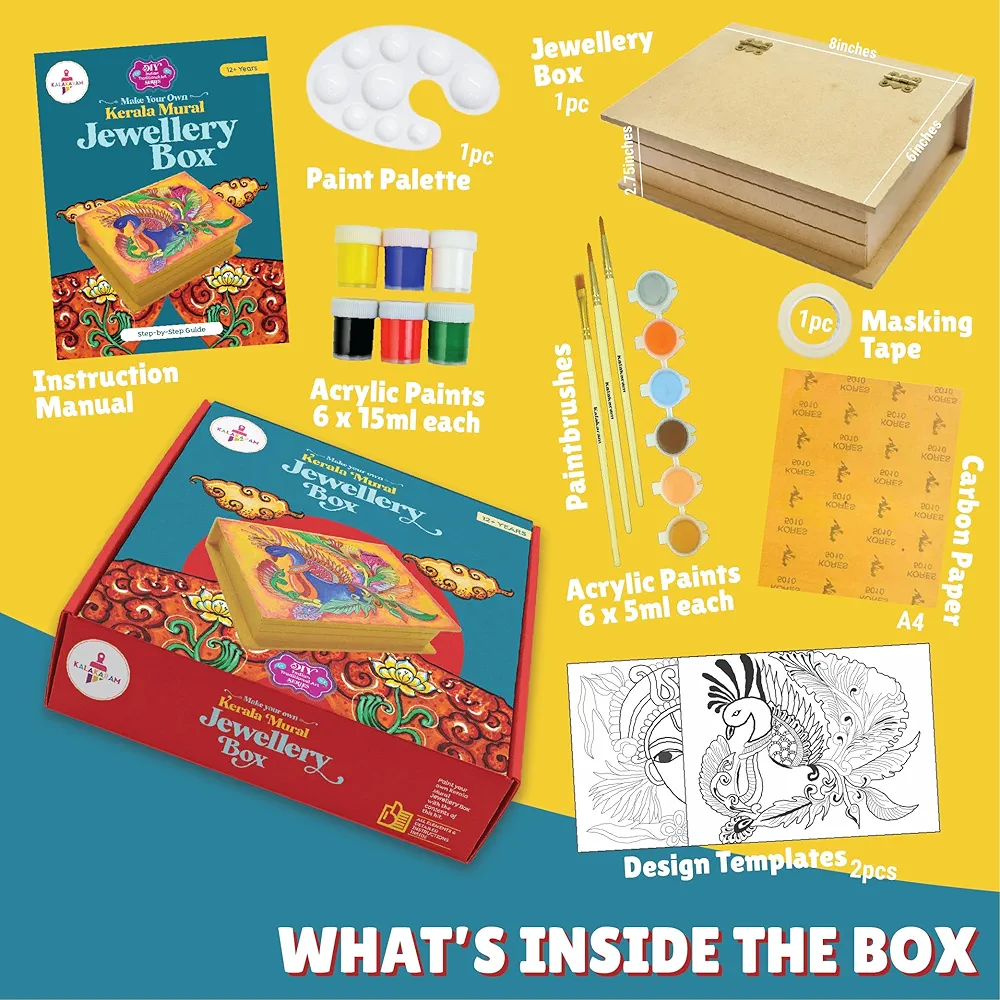 Kalakaram DIY Kerala Mural Jewellery Box Painting Kit for Kids