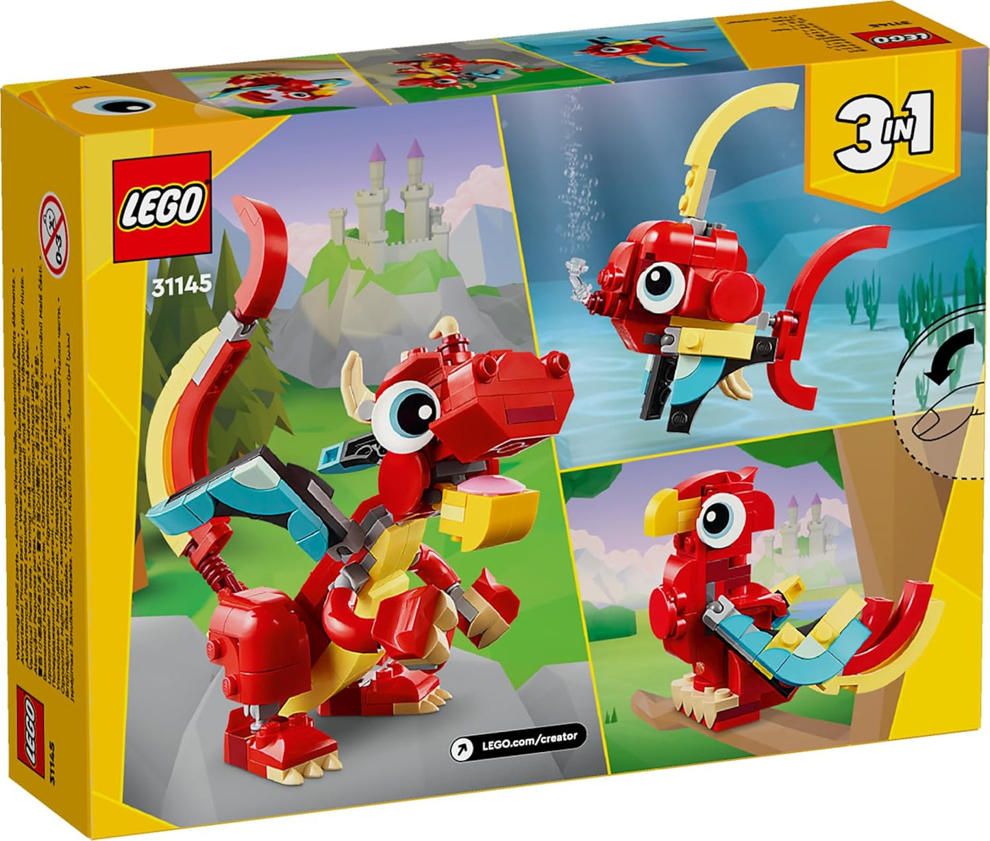 LEGO Creator Red Dragon 3in1 Animal Toy Set 31145 (149 Pieces)
