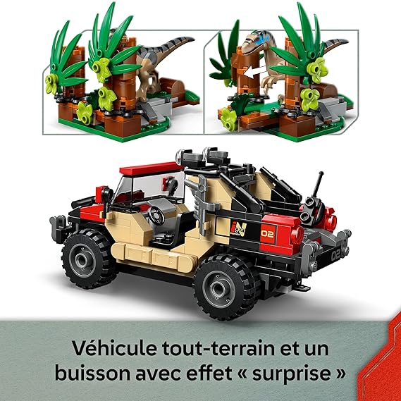 LEGO Jurassic World Raptor Off-Road Escape Velociraptor Toy Dinosaur 76972 Building Blocks Toys for 6+ Gift for Boys and Girls