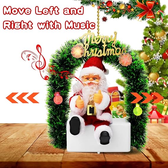 Electric Santa Claus Music Glowing Colorful, Hanging Christmas Music Christmas Wreath, Merry Christmas Santa Claus Tinsel Garland Door for Christmas