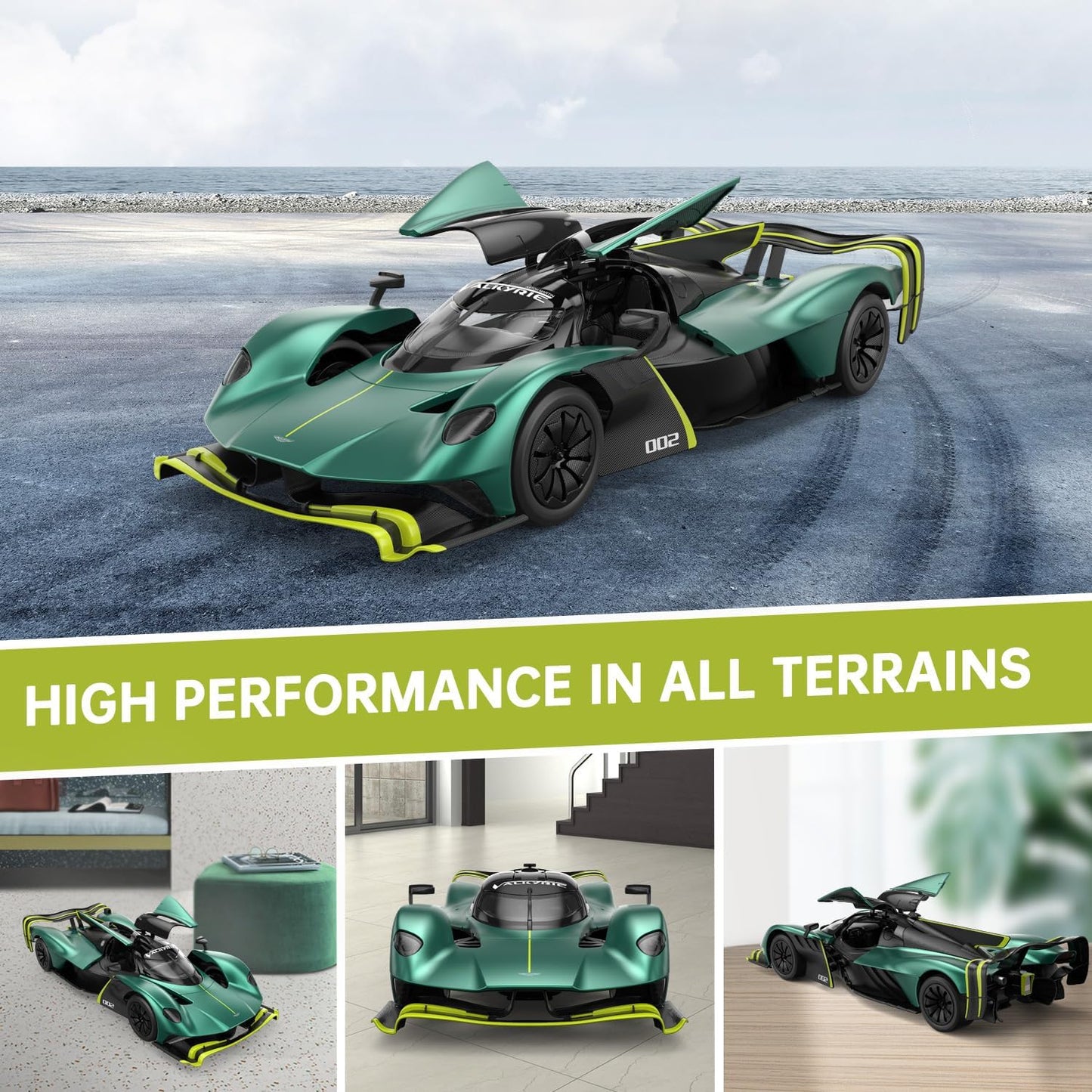 RASTAR RC Car 1/14 Scale Aston Martin Valkyrie AMR Pro Remote Control Car, Sparkling Green, Dual Speed, Working Lights, Manual Doors, Gull Wing Doors, Boys and Adults