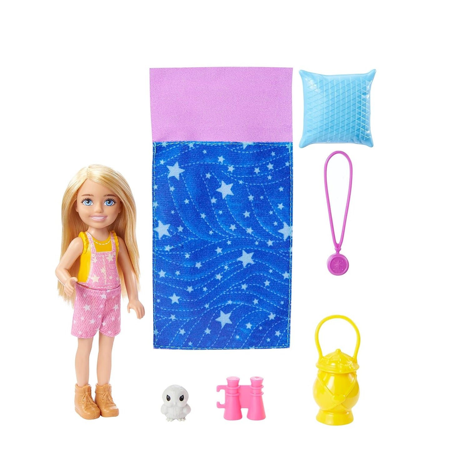 It Takes Two Camping Playset with Chelsea™ Doll (6 in, Blonde), Pet Owl, Sleeping Bag, Binoculars & Camping Accessories