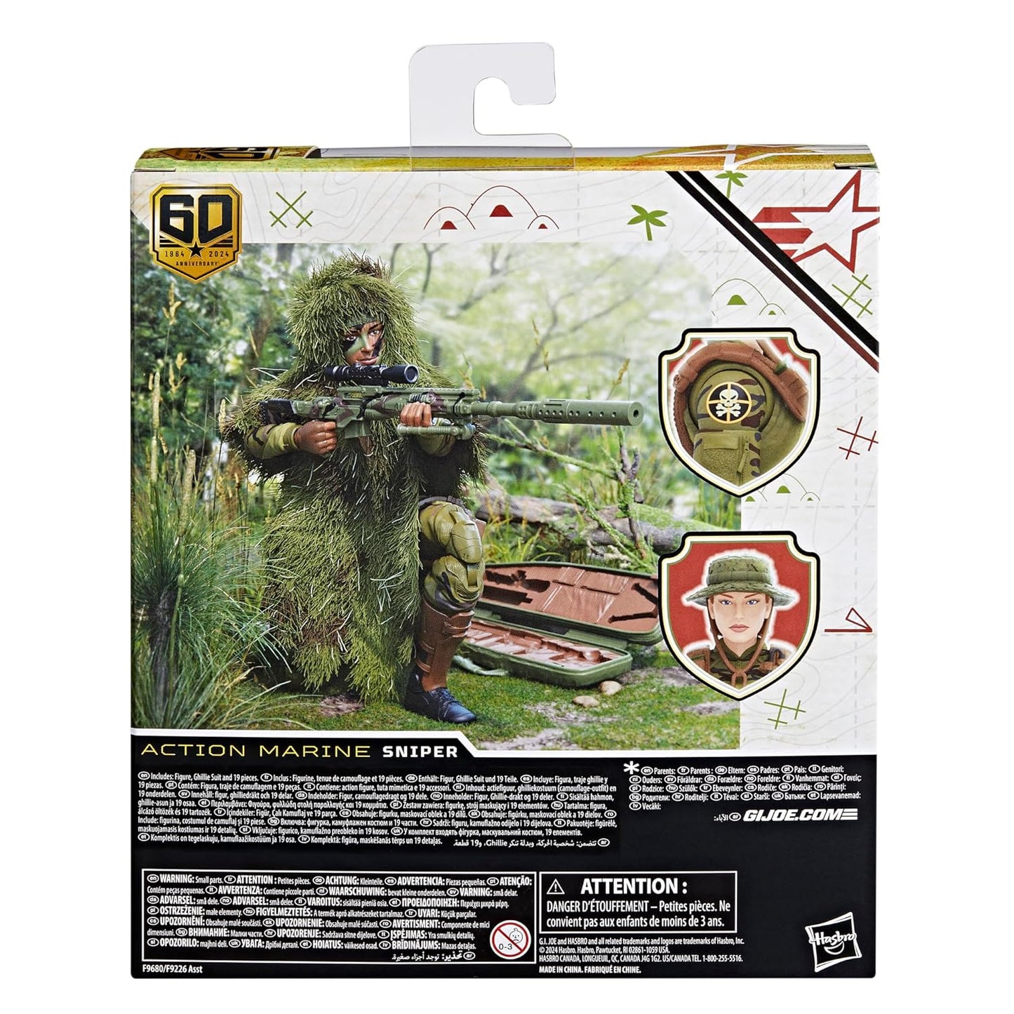 G.I. Joe Classified Series 60th Anniversary Action Marine - Sniper, Collectible 6 Inch Action Figure with Ghillie Suit and 19 Accessories